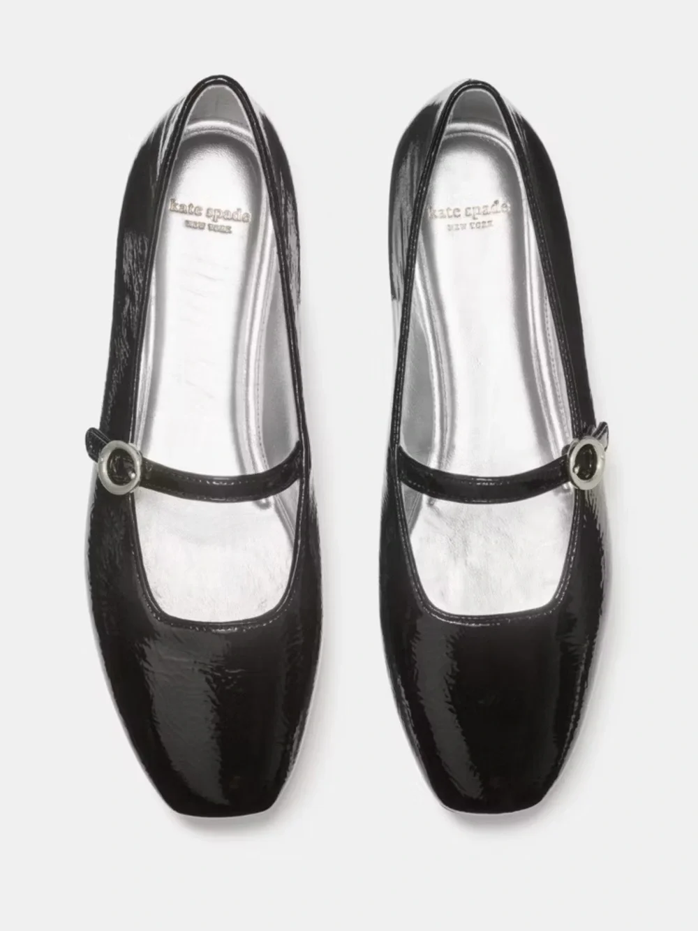 KATE SPADE HALO CRINKLE PATENT BLACK MARY JANE FLATS 5.5